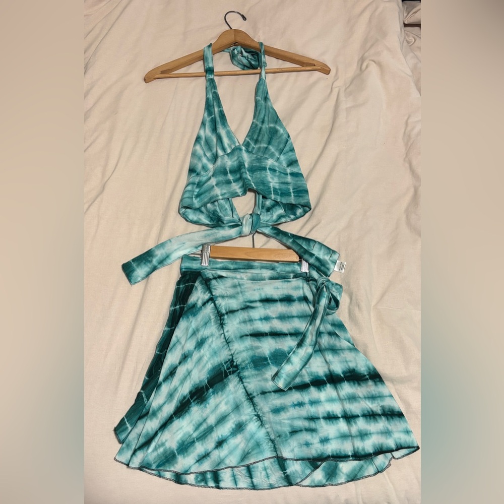 Teal Tie-Dye Skirt Set